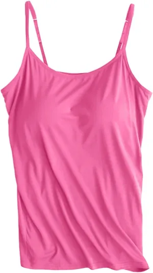Modal Camisole Tops for Women Built in Bra Adjustable Spaghetti Strap Workout Shirts Basic Layer Padded Bra Tank Tops