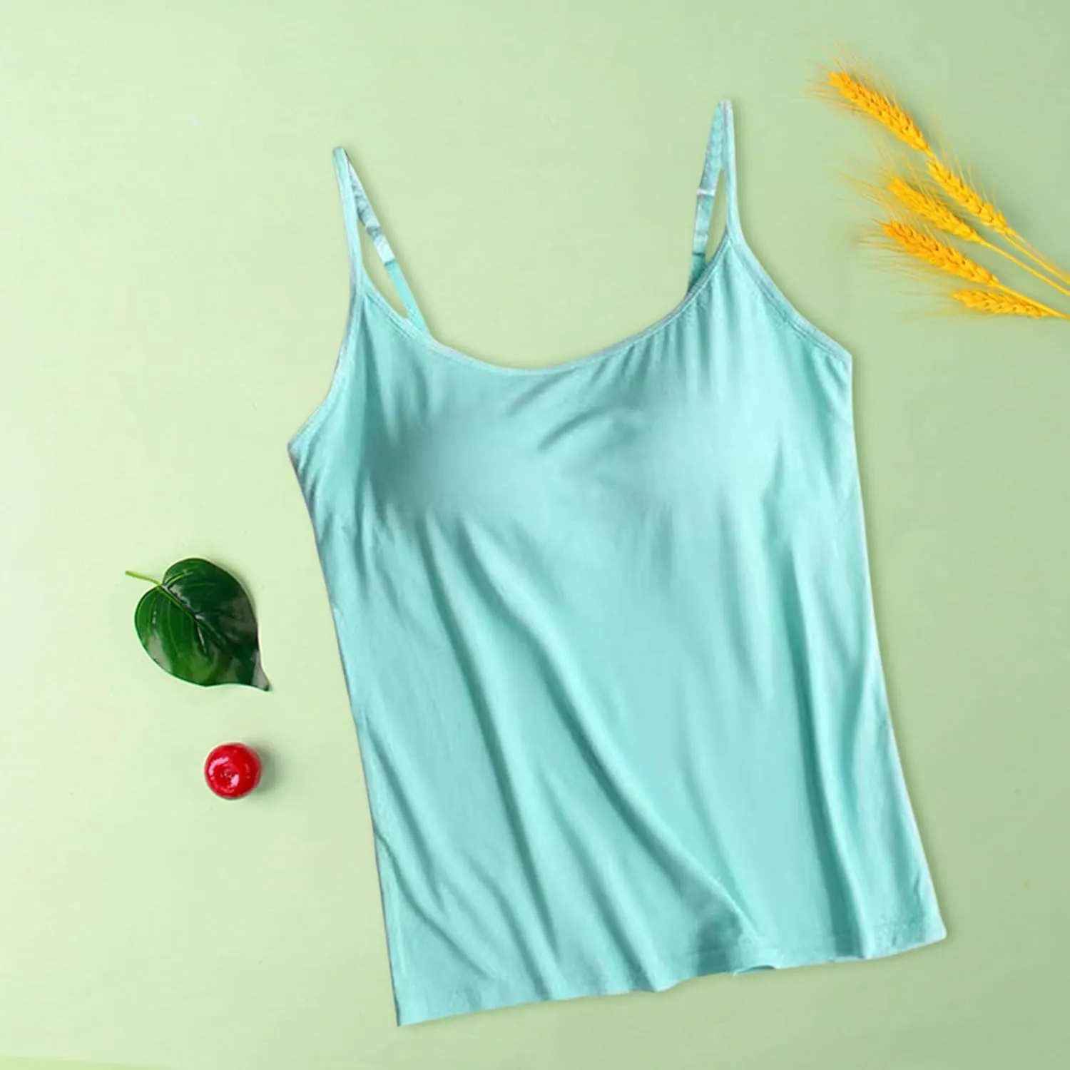 Modal Camisole Tops for Women Built in Bra Adjustable Spaghetti Strap Workout Shirts Basic Layer Padded Bra Tank Tops
