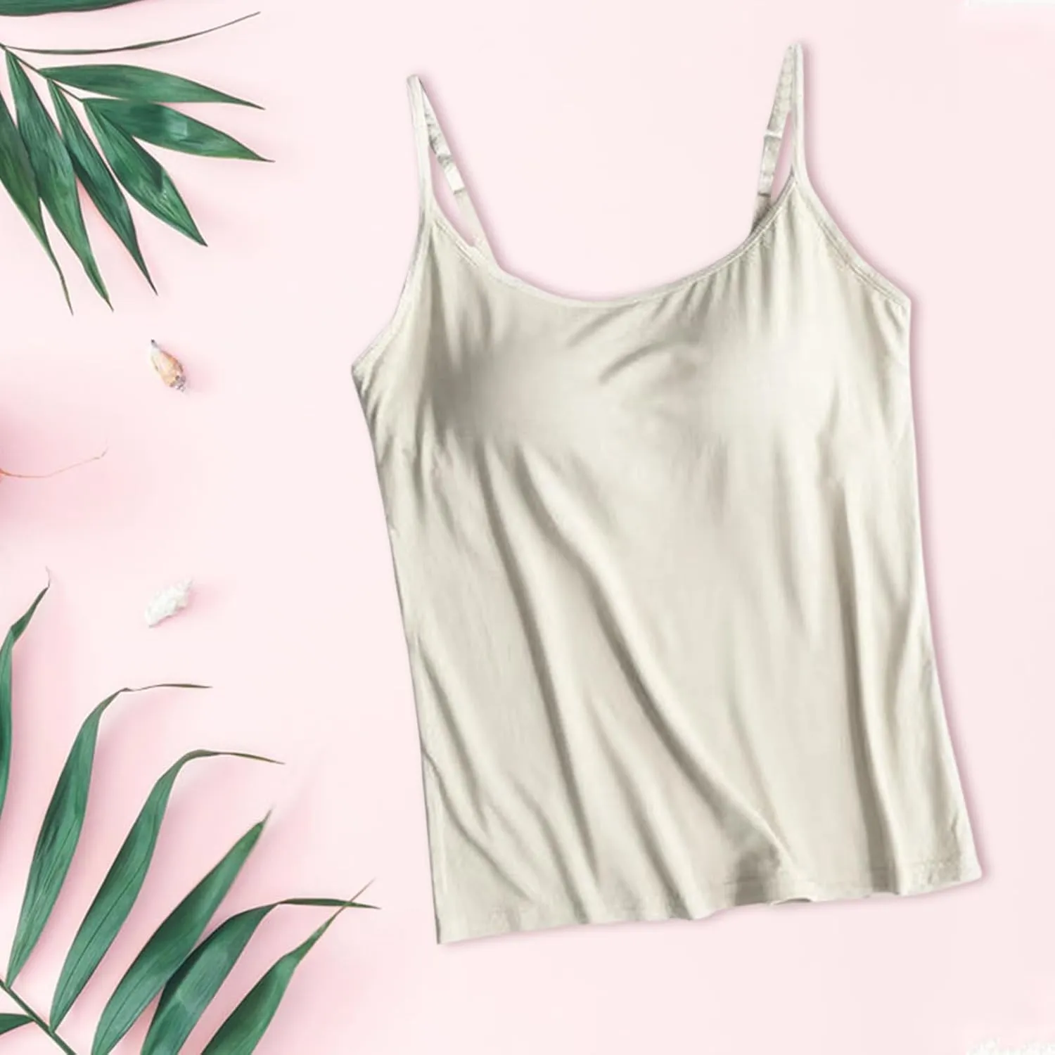 Modal Camisole Tops for Women Built in Bra Adjustable Spaghetti Strap Workout Shirts Basic Layer Padded Bra Tank Tops