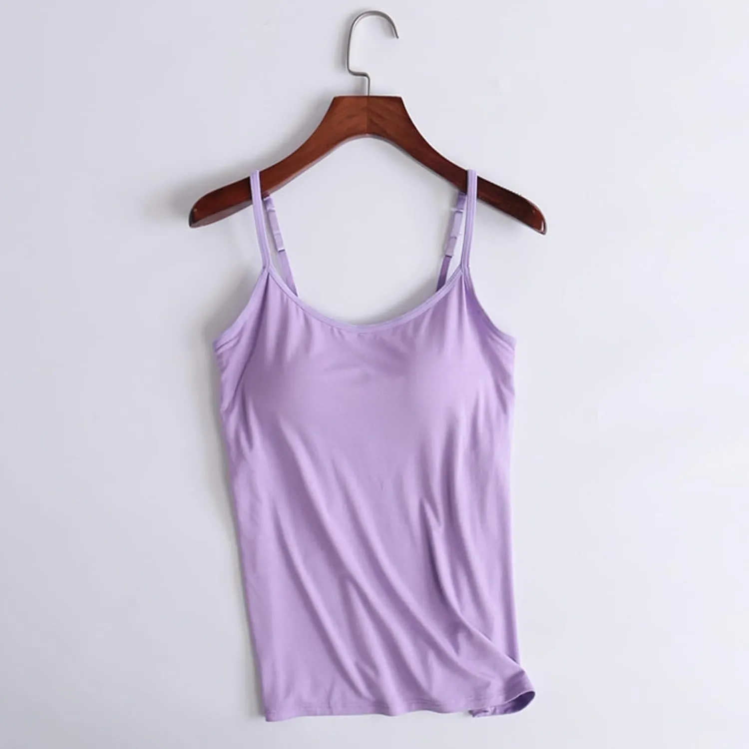 Modal Camisole Tops for Women Built in Bra Adjustable Spaghetti Strap Workout Shirts Basic Layer Padded Bra Tank Tops