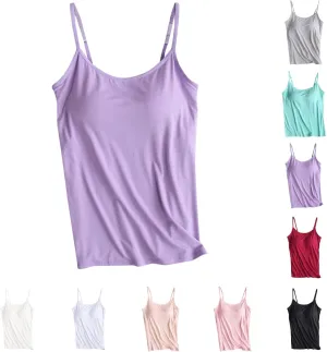 Modal Camisole Tops for Women Built in Bra Adjustable Spaghetti Strap Workout Shirts Basic Layer Padded Bra Tank Tops