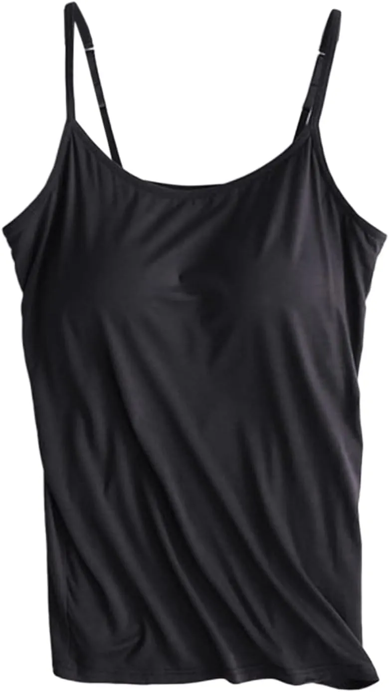 Modal Camisole Tops for Women Built in Bra Adjustable Spaghetti Strap Workout Shirts Basic Layer Padded Bra Tank Tops