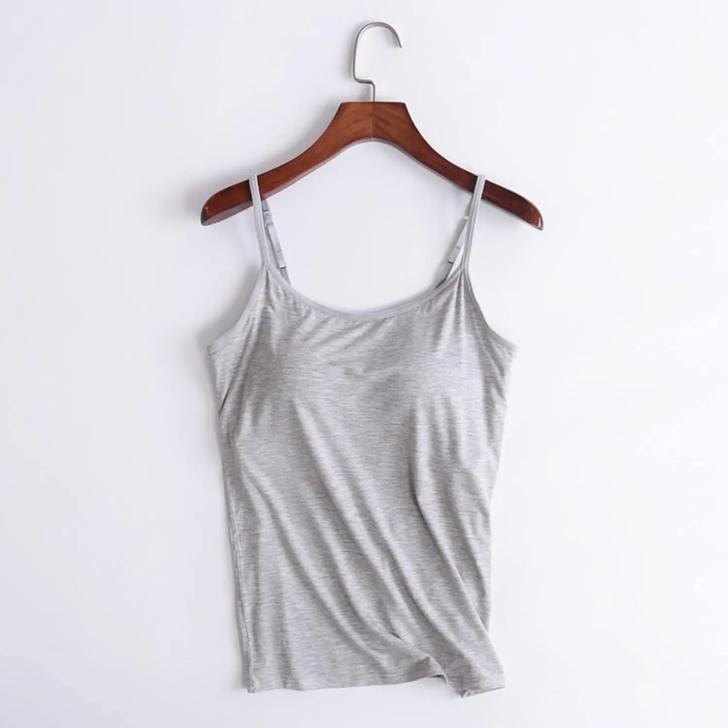 Modal Camisole Tops for Women Built in Bra Adjustable Spaghetti Strap Workout Shirts Basic Layer Padded Bra Tank Tops
