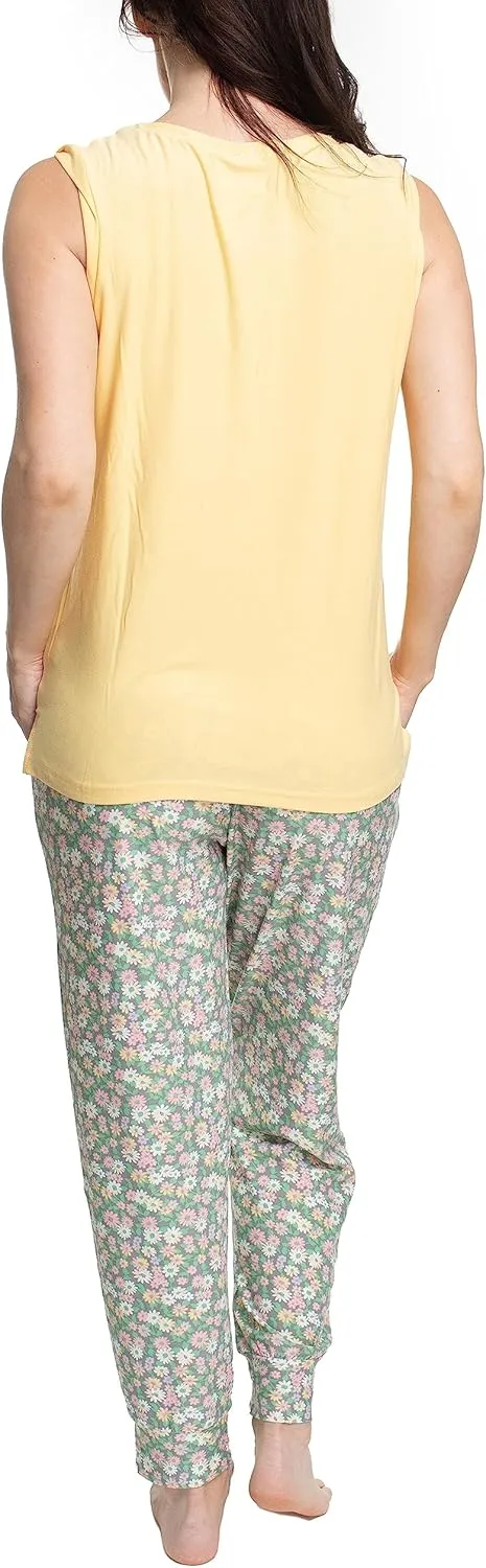 MUK LUKS Sleeveless Tank Top and Jogger Sleep Set with Pockets, Soft Matching Sleepwear Lounge PJs