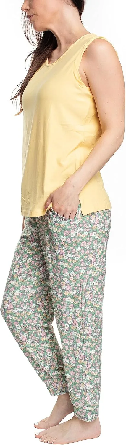 MUK LUKS Sleeveless Tank Top and Jogger Sleep Set with Pockets, Soft Matching Sleepwear Lounge PJs