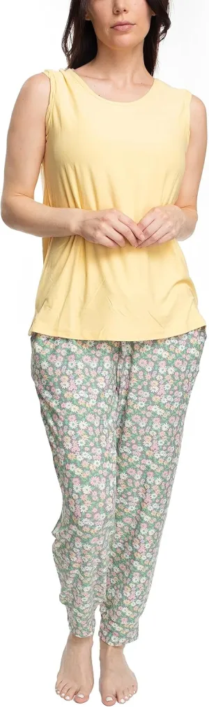 MUK LUKS Sleeveless Tank Top and Jogger Sleep Set with Pockets, Soft Matching Sleepwear Lounge PJs