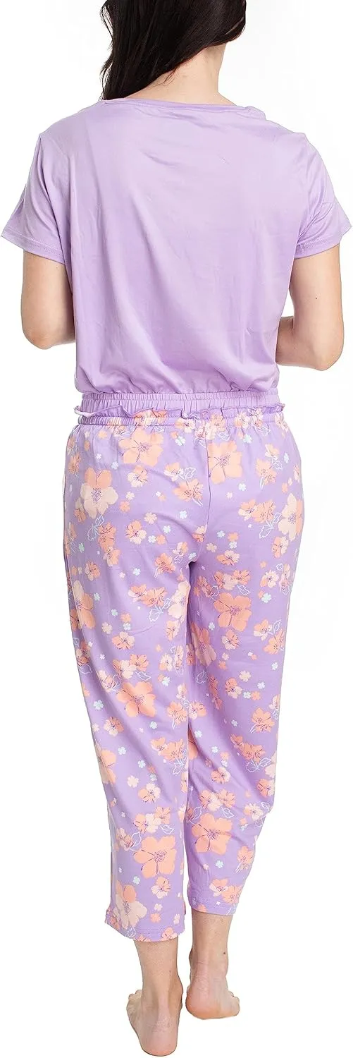 MUK LUKS Womens Feel Good Happy Cloud Knit Pajamas, Short Sleeve, 22 Capri Pant Matching Sleep Set