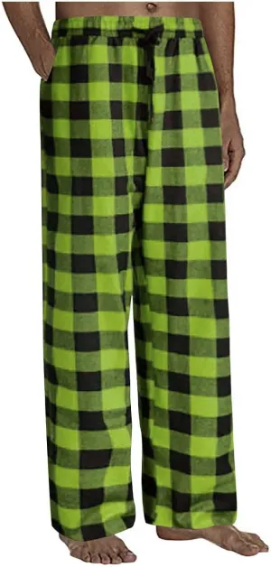 Muscularfit Mens Pants Casual Elastic Waist Plaid Lounge Sleep Pajama Pant with Pockets Flannel Sleepwear Loose Fit Trousers