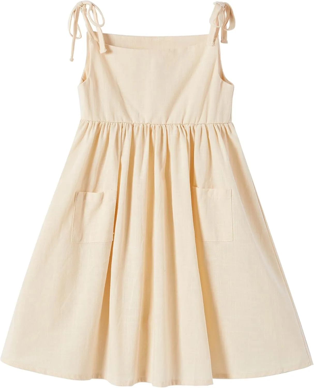 Niyage Toddler Dress Sleeveless Kids Casual Party Dresses Girls Cotton Tie Strap Bow Casual Boho Sundress