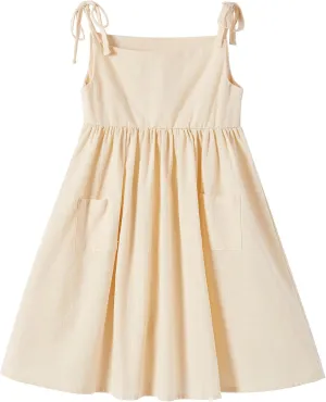 Niyage Toddler Dress Sleeveless Kids Casual Party Dresses Girls Cotton Tie Strap Bow Casual Boho Sundress