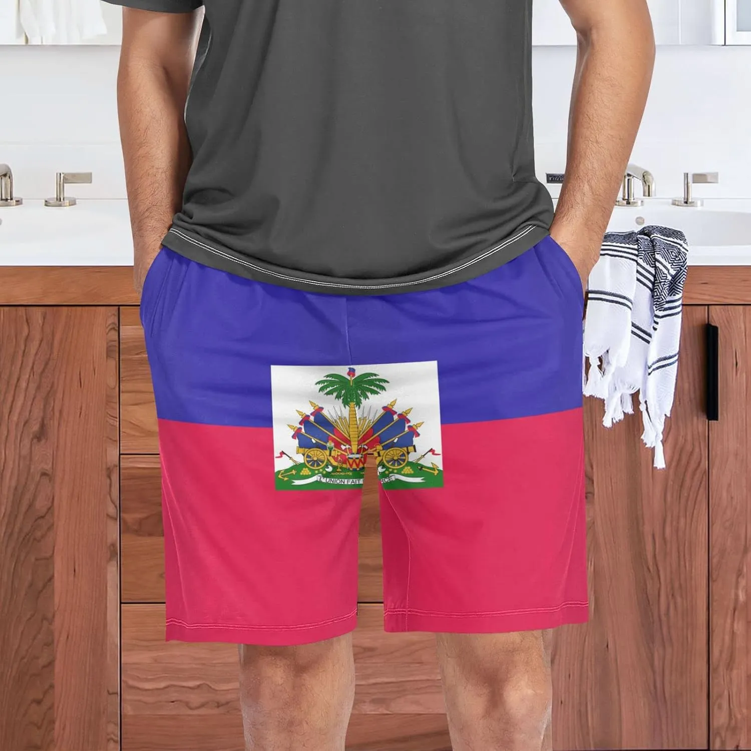 Ollabaky Pajama Shorts for Men National Flag Pjs Bottoms Sleep Shorts Lounge Wear Pajama Pants with Pocket