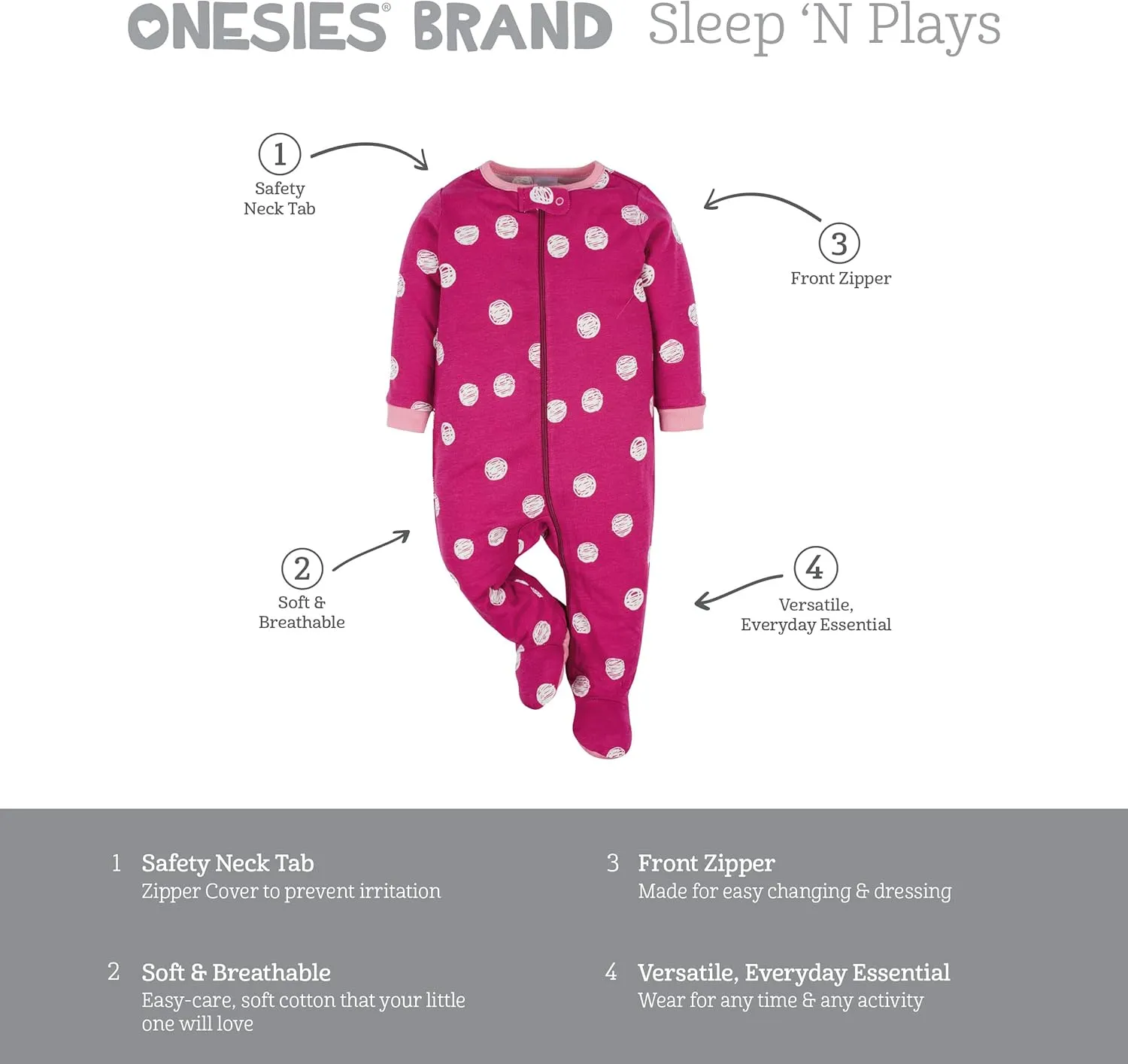 Onesies Brand baby-girls 4-pack Sleep 'N Play Footies Multi Pack