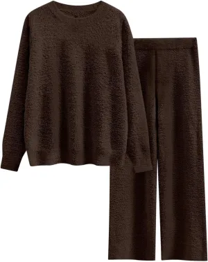 Oplxuo Fleece Pajama Set for Women Warm Fuzzy Lounge Sets Winter Loungewear Sleepwear 2 Piece Soft Sweater Pants Pjs Outfits
