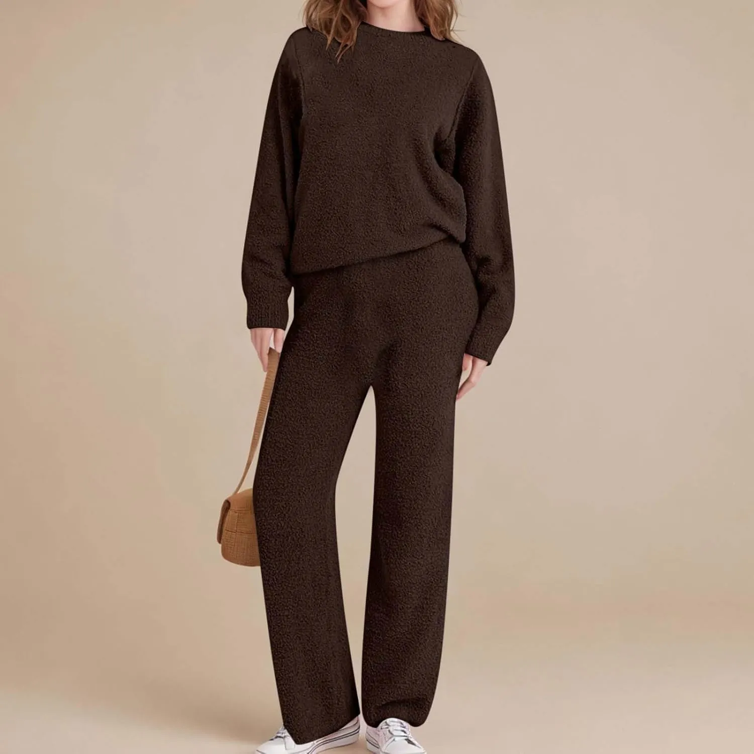 Oplxuo Fleece Pajama Set for Women Warm Fuzzy Lounge Sets Winter Loungewear Sleepwear 2 Piece Soft Sweater Pants Pjs Outfits