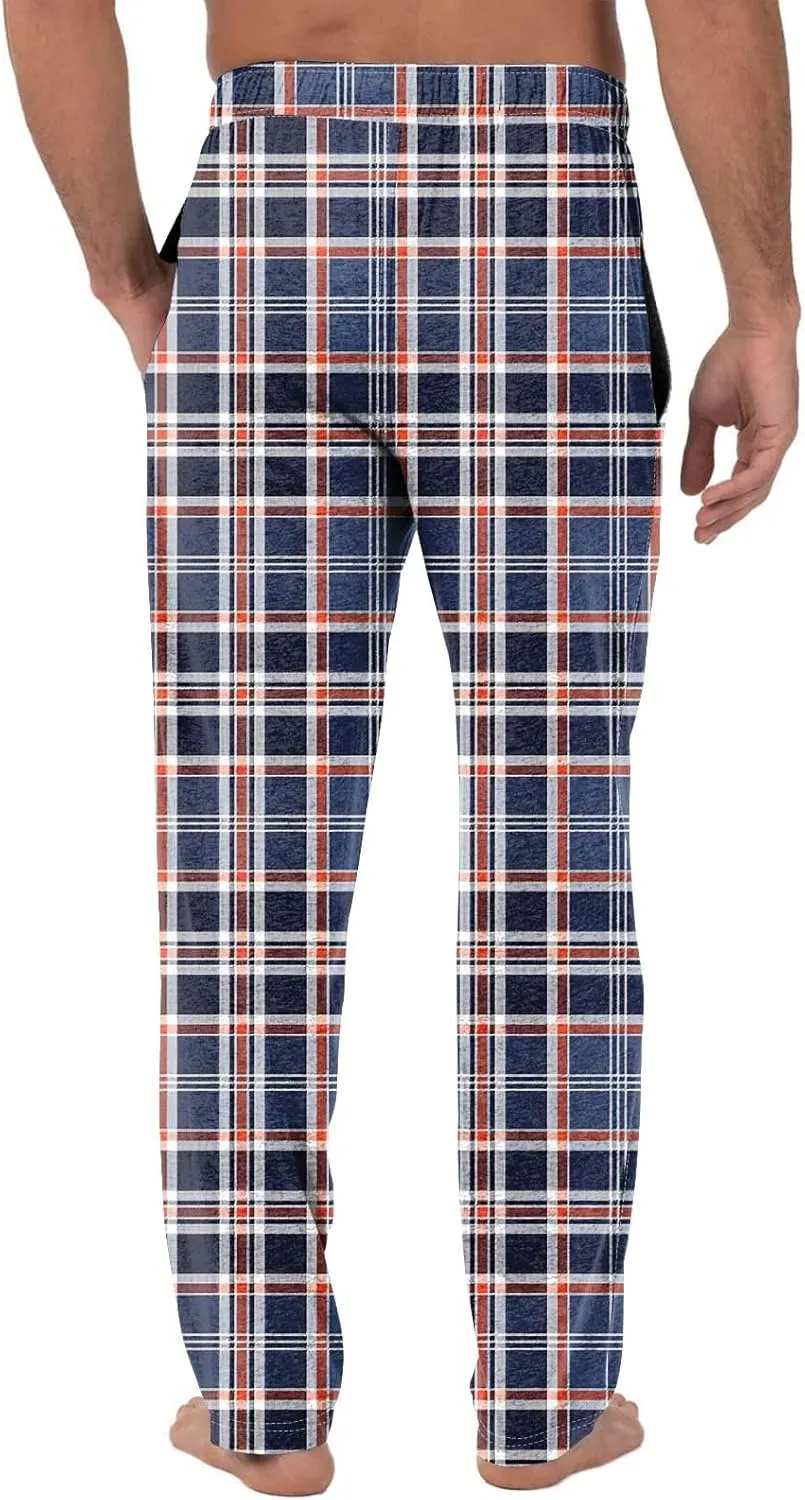 Pajama Pants Men Tall Plaid Lounge Pants Bottoms Elastic Waist Drawstring Knit Pants Soft Sleepwear Pants With Pockets
