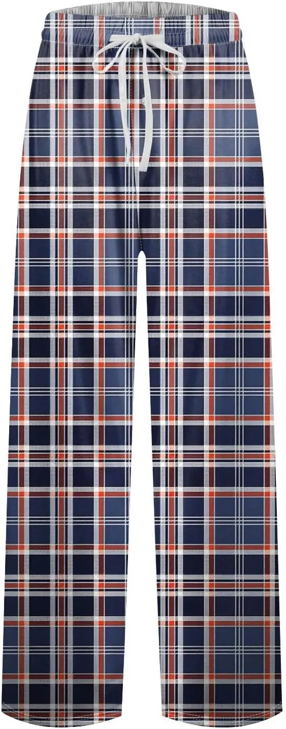 Pajama Pants Men Tall Plaid Lounge Pants Bottoms Elastic Waist Drawstring Knit Pants Soft Sleepwear Pants With Pockets