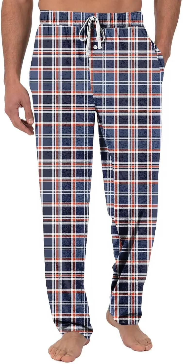 Pajama Pants Men Tall Plaid Lounge Pants Bottoms Elastic Waist Drawstring Knit Pants Soft Sleepwear Pants With Pockets