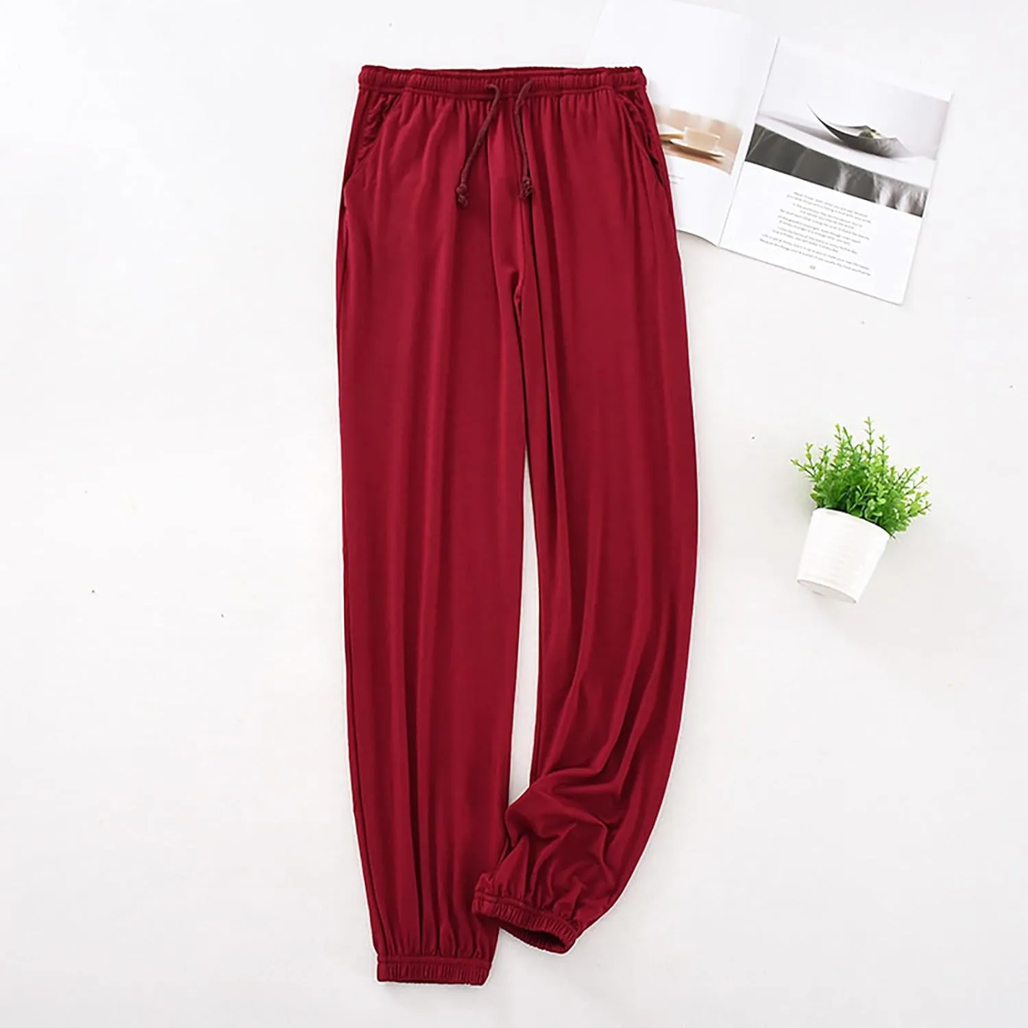 Pajama Pants Women Y2K Striped Elastic High Waist Straight Wide Leg Womens Gingham Linen Wide Leg Pants Trousers