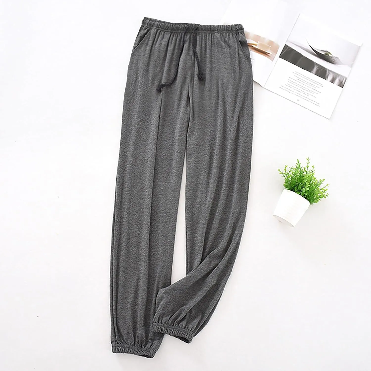 Pajama Pants Women Y2K Striped Elastic High Waist Straight Wide Leg Womens Gingham Linen Wide Leg Pants Trousers