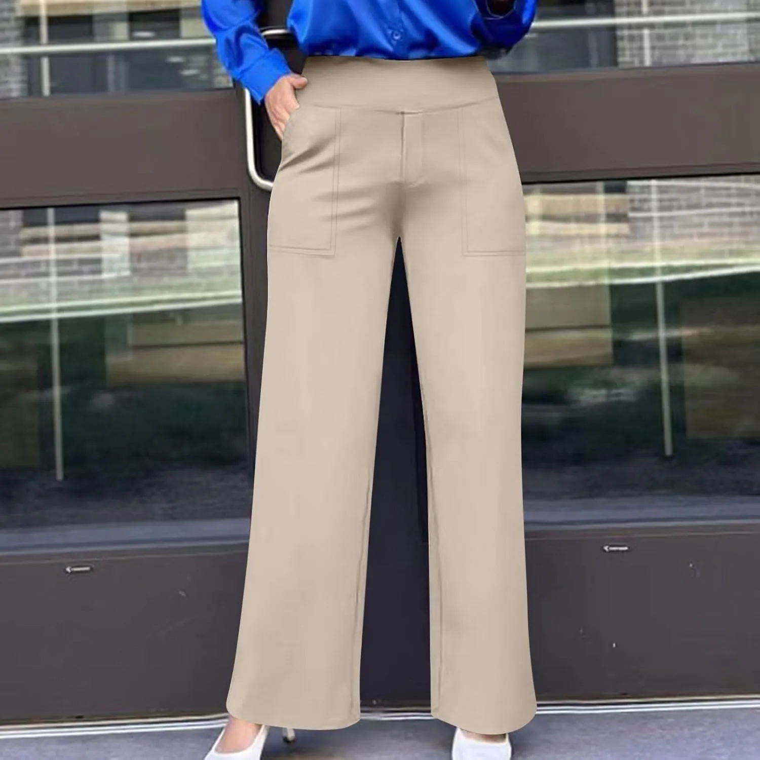 Palazzo Pants for Women Dressy Wide Leg Pants Beach High Waisted Trousers Boho Long Lounge Pant with Pockets