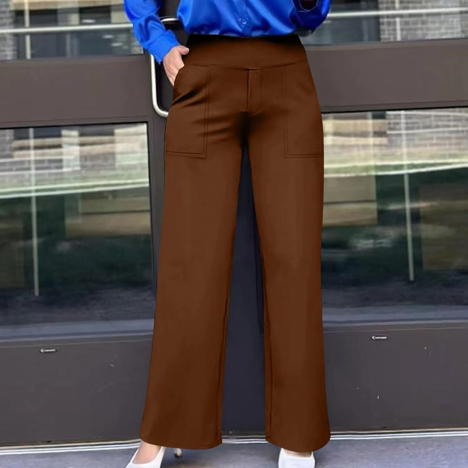 Palazzo Pants for Women Dressy Wide Leg Pants Beach High Waisted Trousers Boho Long Lounge Pant with Pockets