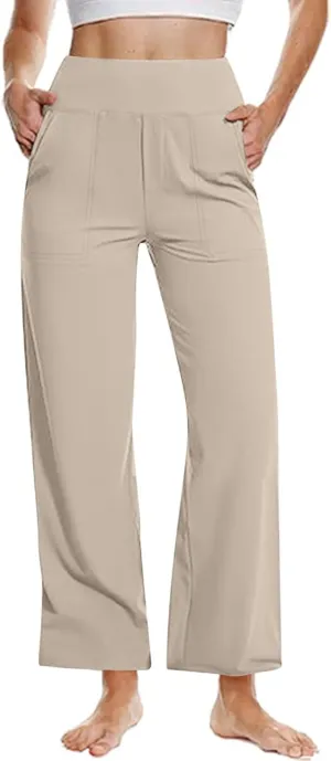 Palazzo Pants for Women Dressy Wide Leg Pants Beach High Waisted Trousers Boho Long Lounge Pant with Pockets