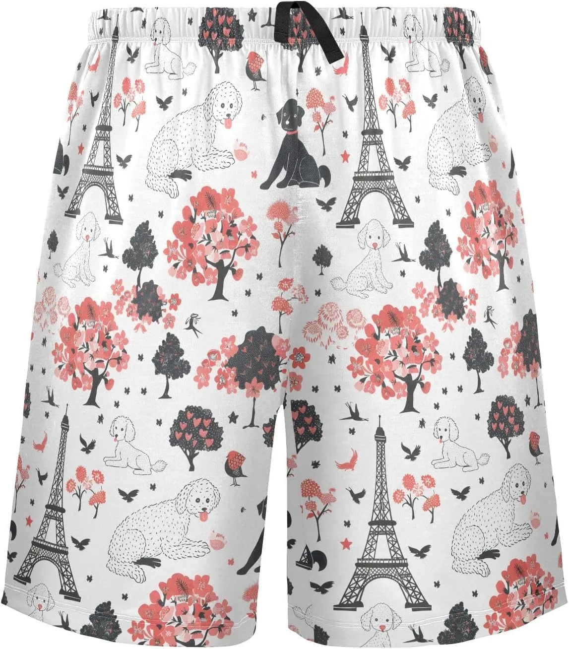 Paris and Poodle Dog Mens Pajama Shorts Soft Pants Lounge Sleepwear Bottoms with Drawstring & Pockets