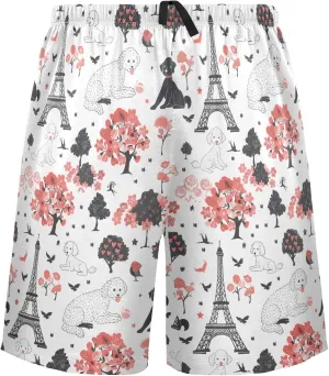 Paris and Poodle Dog Mens Pajama Shorts Soft Pants Lounge Sleepwear Bottoms with Drawstring & Pockets