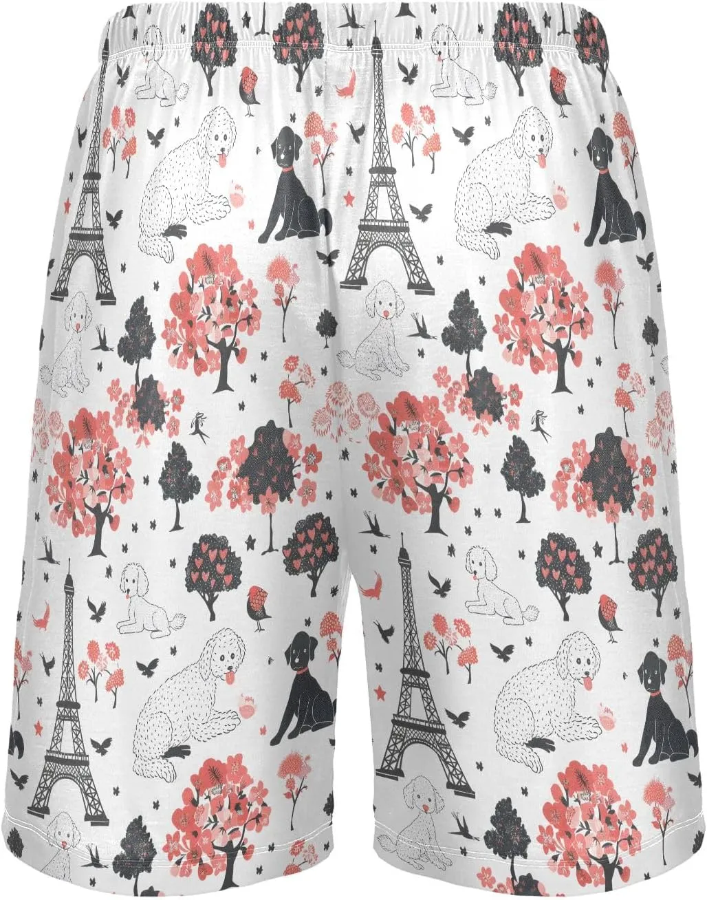 Paris and Poodle Dog Mens Pajama Shorts Soft Pants Lounge Sleepwear Bottoms with Drawstring & Pockets