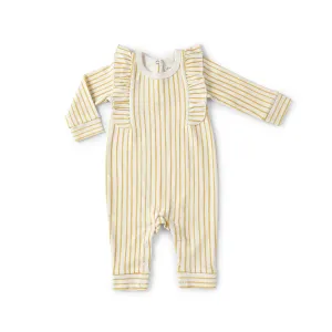PEHR Sleeveless Ruffle Romper Stripes Away Marigold w/Ruffle / 12-18 mos.