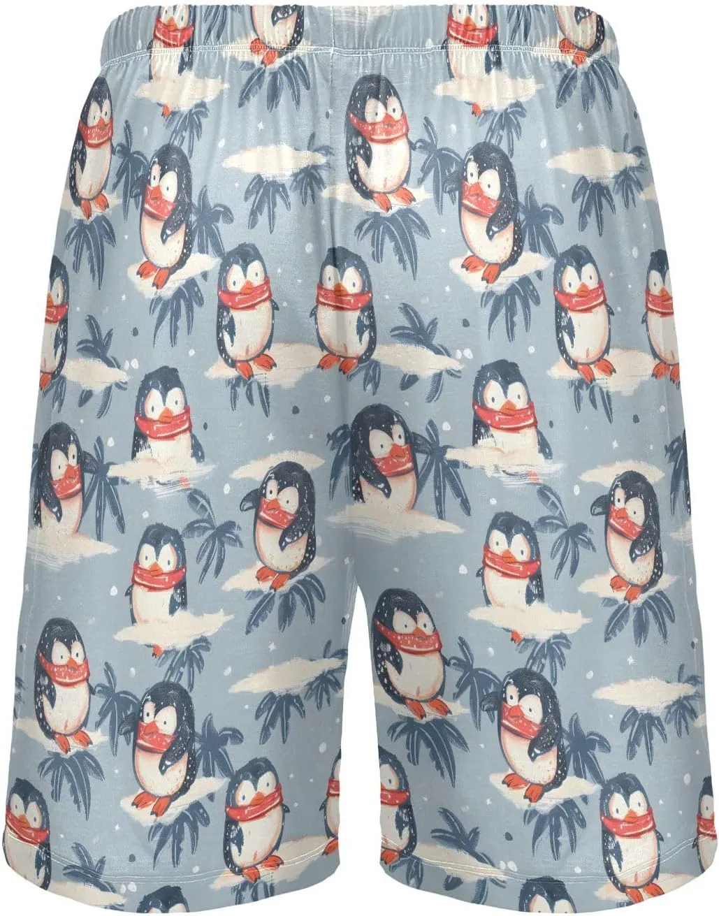 Penguin with Scarf Mens Pajama Shorts Soft Pants Lounge Sleepwear Bottoms with Drawstring & Pockets