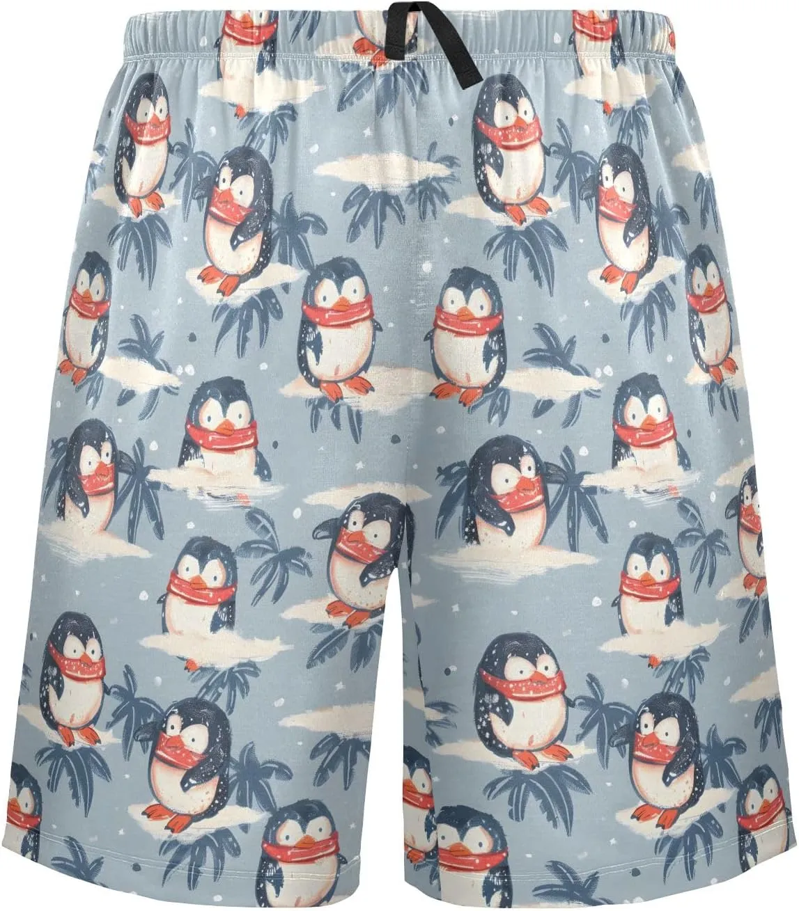 Penguin with Scarf Mens Pajama Shorts Soft Pants Lounge Sleepwear Bottoms with Drawstring & Pockets