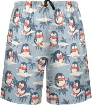 Penguin with Scarf Mens Pajama Shorts Soft Pants Lounge Sleepwear Bottoms with Drawstring & Pockets