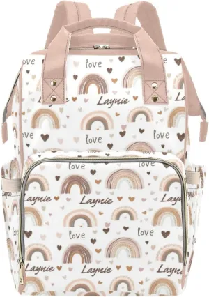Personalized Boho Rainbow Diaper Bag Mommy Bag with Name, Multi-function Shoulders Backpack for Women, Customized Nappy Backpack with Thermal Pockets Nursing Bags for New Mom