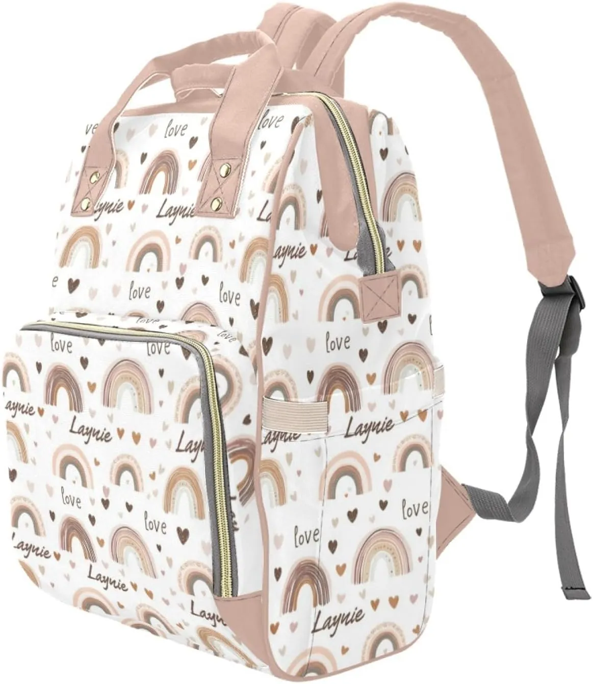 Personalized Boho Rainbow Diaper Bag Mommy Bag with Name, Multi-function Shoulders Backpack for Women, Customized Nappy Backpack with Thermal Pockets Nursing Bags for New Mom