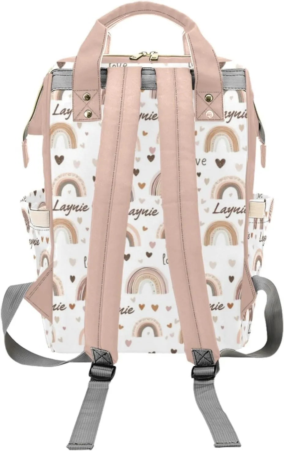 Personalized Boho Rainbow Diaper Bag Mommy Bag with Name, Multi-function Shoulders Backpack for Women, Customized Nappy Backpack with Thermal Pockets Nursing Bags for New Mom