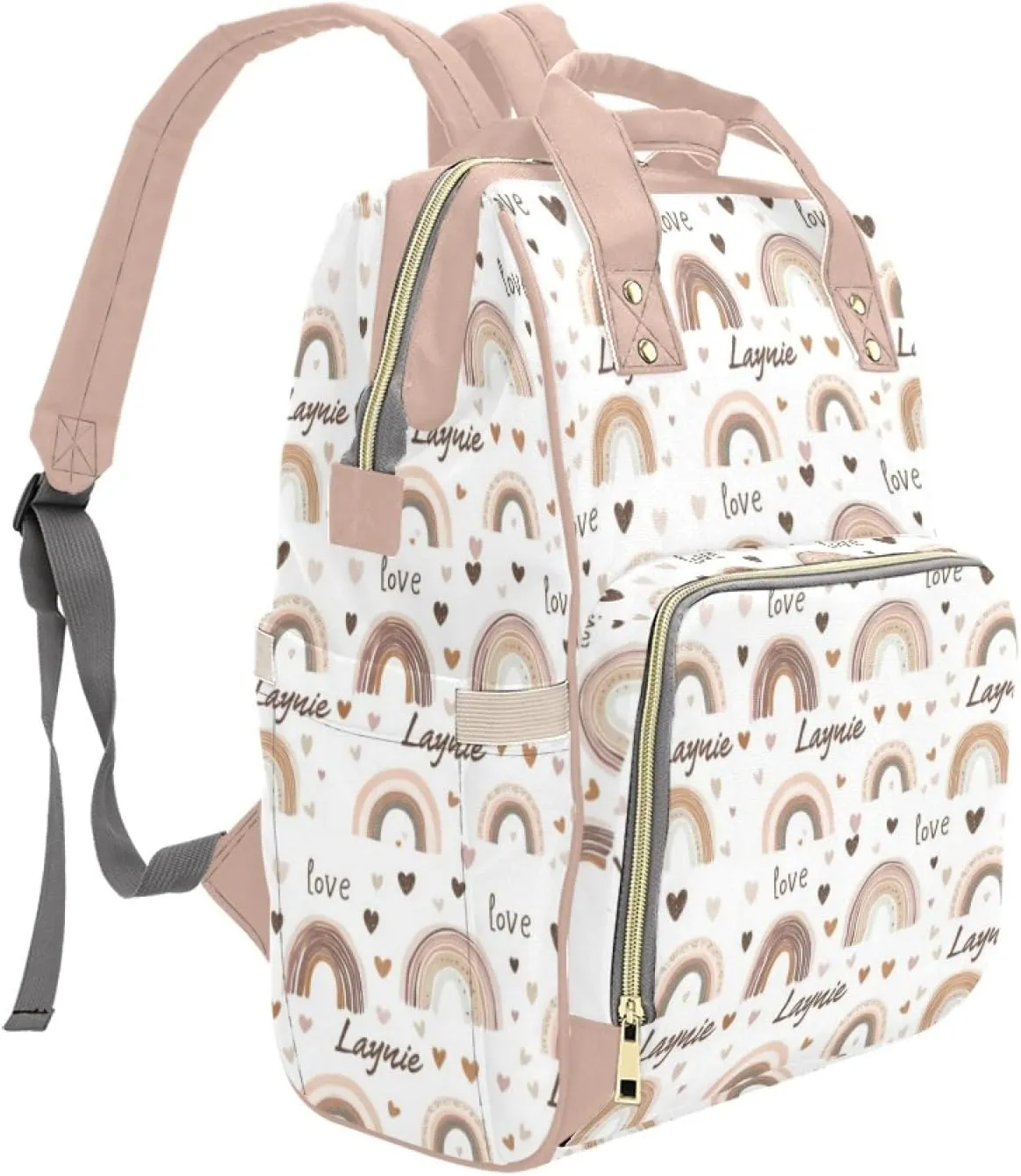 Personalized Boho Rainbow Diaper Bag Mommy Bag with Name, Multi-function Shoulders Backpack for Women, Customized Nappy Backpack with Thermal Pockets Nursing Bags for New Mom