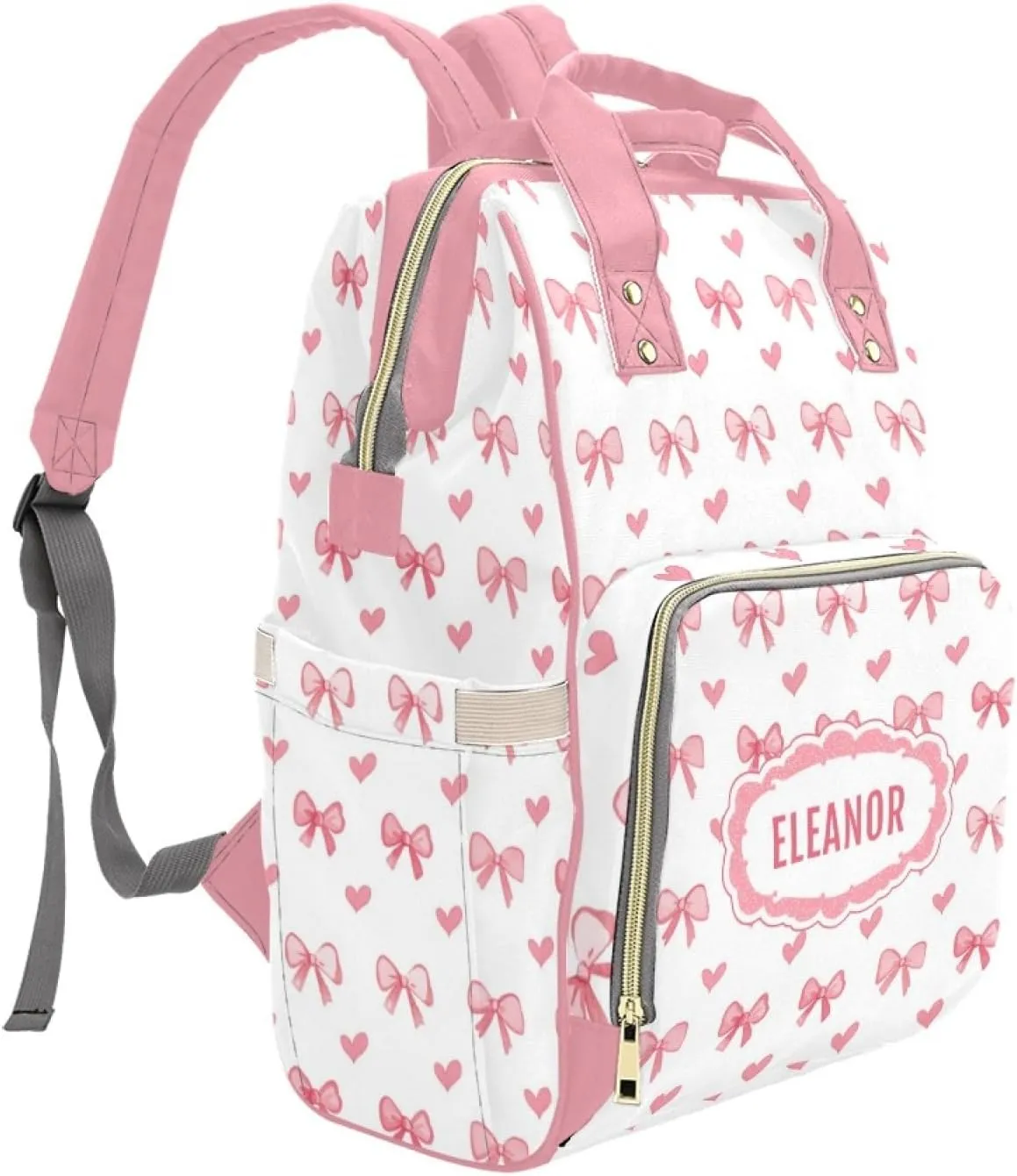 Personalized Bow Diaper Bag with Name, Custom Nursing Baby Bags Nappy Bag for Girls, Casual Travel Backpack with Thermal Pockets, Bow Print Diaper Backpack for New Mom
