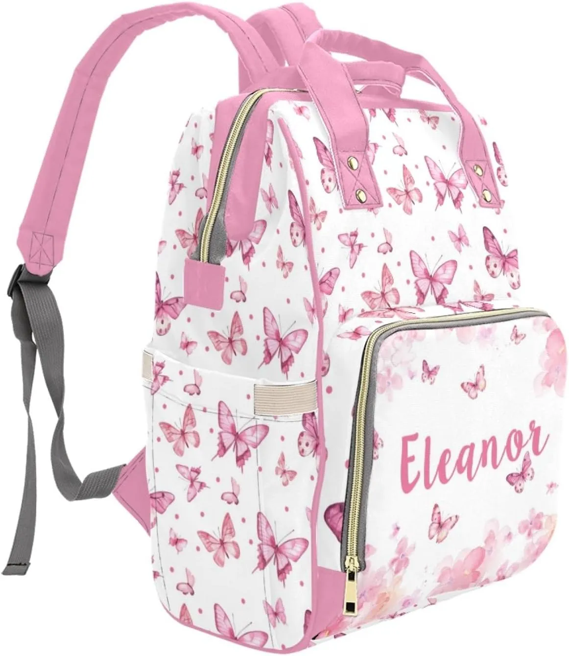 Personalized Butterfly Diaper Bag Backpack for Girls, Custom Diaper Backpack Mommy Bag with Name, Large Capacity Travel Bag for Women, Customized Name Nursing Bags Gifts for Newborn New Mom