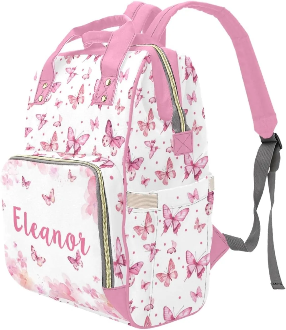 Personalized Butterfly Diaper Bag Backpack for Girls, Custom Diaper Backpack Mommy Bag with Name, Large Capacity Travel Bag for Women, Customized Name Nursing Bags Gifts for Newborn New Mom