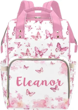 Personalized Butterfly Diaper Bag Backpack for Girls, Custom Diaper Backpack Mommy Bag with Name, Large Capacity Travel Bag for Women, Customized Name Nursing Bags Gifts for Newborn New Mom