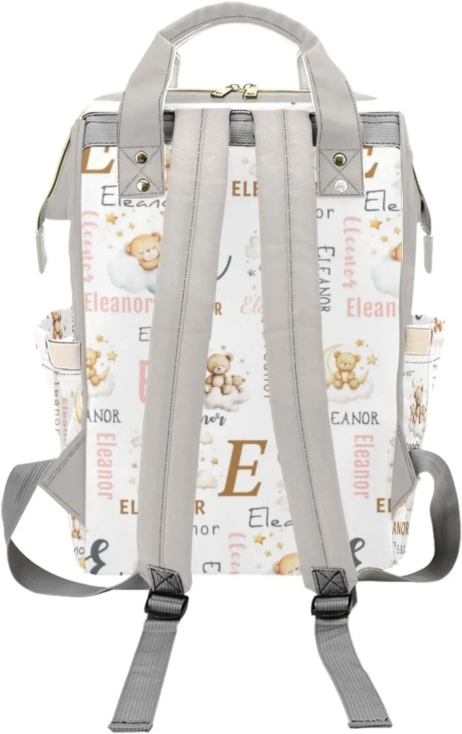 Personalized Cute Bear Diaper Bag with Name, Custom Nursing Baby Bags Nappy Bag for Boys Girls, Casual Travel Backpack with Thermal Pockets, Cartoon Bear Diaper Backpack for New Mom