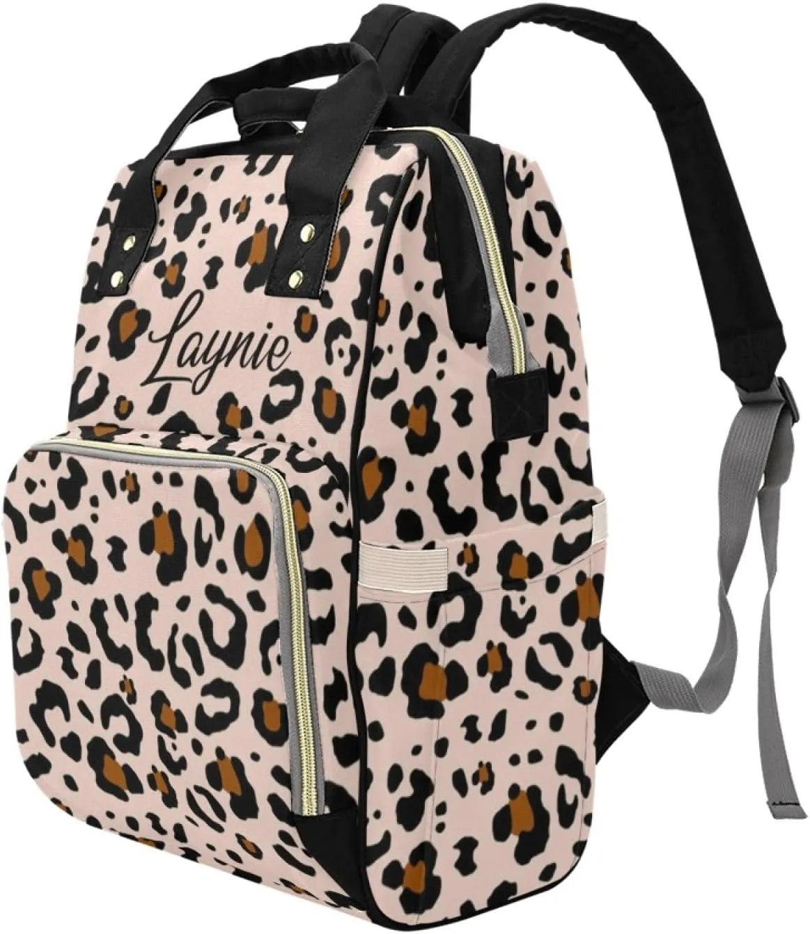Personalized Diaper Bag with Name for Baby Girls, Custom Leopard Print Diaper Backpack, Mummy Nursing Baby Bags, Casual Shoulders Bag Daypack Travel Bag for Mom, Gifts for Mother's Day