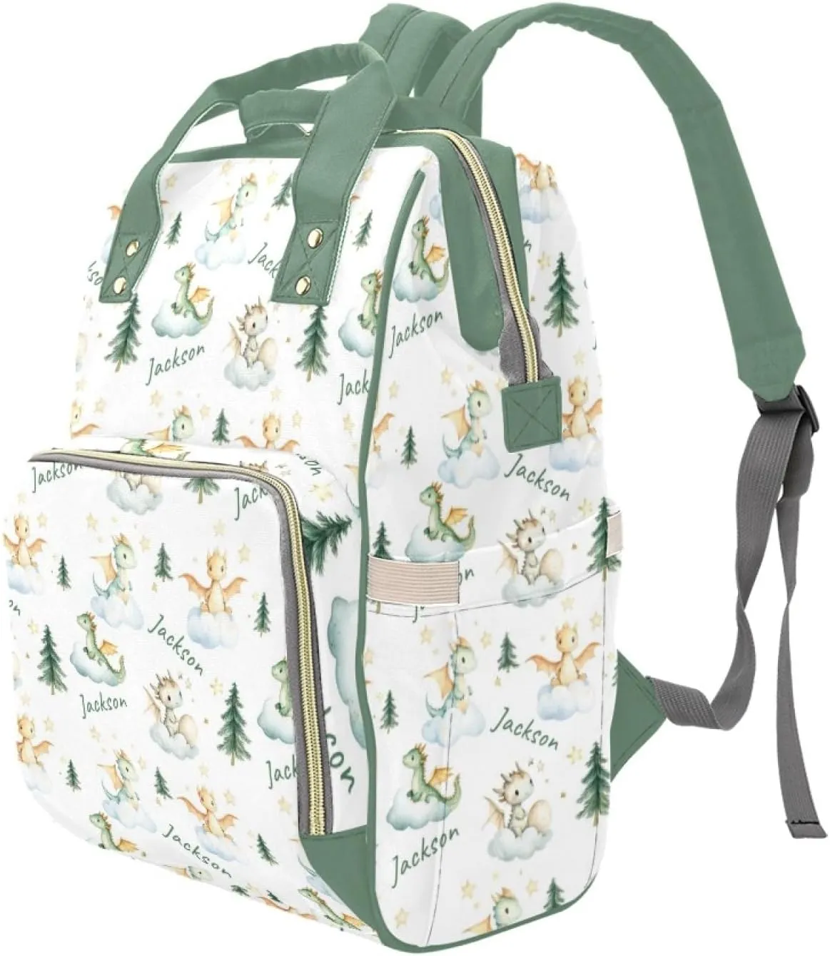 Personalized Dragon Diaper Bags with Name for Boys, Custom Dinosaur Diaper Backpack, Casual Daypack Bag Large Capacity Nappy Bags,Gifts for New Mom