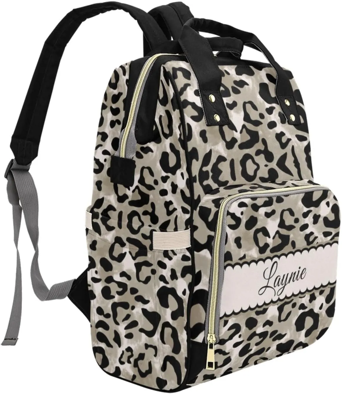 Personalized Leopard Print Diaper Bag for Baby Girls, Custom Diaper Backpack with Name, Mummy Nursing Baby Bags, Casual Shoulders Bag Daypack Travel Bag for Mom, Gifts for Mother's Day