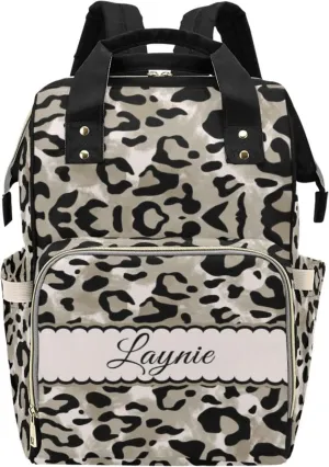 Personalized Leopard Print Diaper Bag for Baby Girls, Custom Diaper Backpack with Name, Mummy Nursing Baby Bags, Casual Shoulders Bag Daypack Travel Bag for Mom, Gifts for Mother's Day
