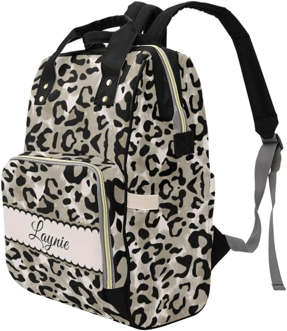 Personalized Leopard Print Diaper Bag for Baby Girls, Custom Diaper Backpack with Name, Mummy Nursing Baby Bags, Casual Shoulders Bag Daypack Travel Bag for Mom, Gifts for Mother's Day