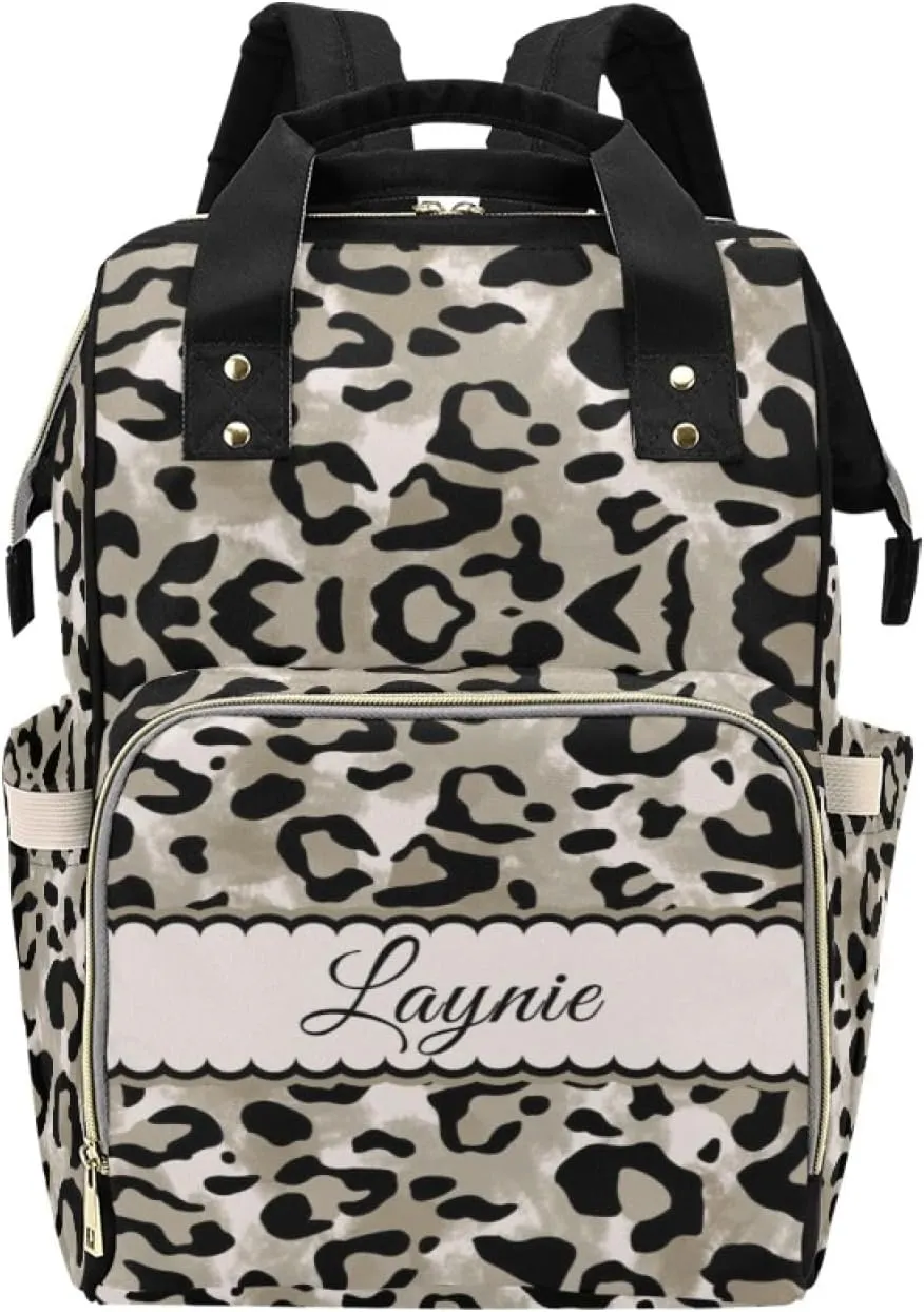 Personalized Leopard Print Diaper Bag for Baby Girls, Custom Diaper Backpack with Name, Mummy Nursing Baby Bags, Casual Shoulders Bag Daypack Travel Bag for Mom, Gifts for Mother's Day