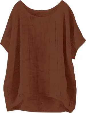 Plus Size Tops for Women 2024 Summer Bat Short Sleeve Crewneck Cotton Linen Blouse Trendy Casual Loose Fit T Shirts