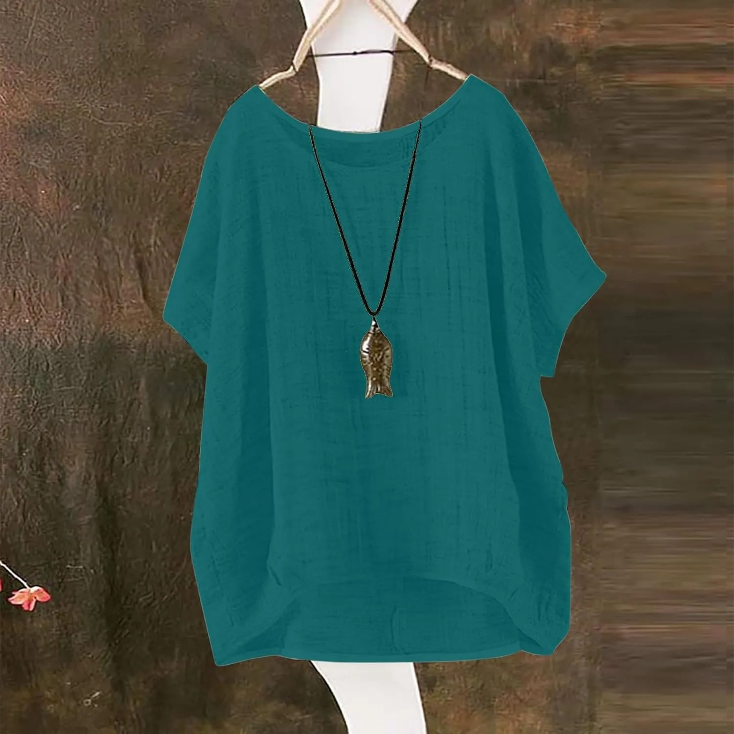Plus Size Tops for Women 2024 Summer Bat Short Sleeve Crewneck Cotton Linen Blouse Trendy Casual Loose Fit T Shirts